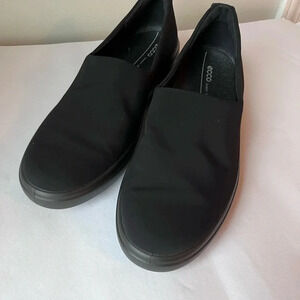 Ecco Soft Wedge Slip on Loafer Women Comfort Shoe Black minimal Sz 39 EU 8.5 US